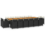 Set da Pranzo per Giardino 17 pz con Cuscini in Polyrattan Nero