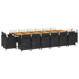 Set da Pranzo per Giardino 17 pz con Cuscini in Polyrattan Nero