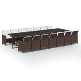 Set da Pranzo Giardino 15 pz con Cuscini in Polyrattan Marrone