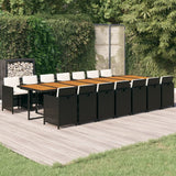 Set da Pranzo da Giardino 15 pz con Cuscini Nero in Polyrattan