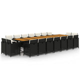 Set da Pranzo da Giardino 19 pz con Cuscini in Polyrattan Nero