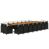 Set da Pranzo da Giardino 19 pz con Cuscini in Polyrattan Nero