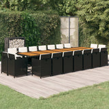Set da Pranzo da Giardino 19 pz con Cuscini in Polyrattan Nero
