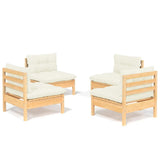 Set Salotto da Giardino 4 pz con Cuscini Crema in Legno di Pino