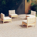 Set Salotto da Giardino 4 pz con Cuscini Crema in Legno di Pino
