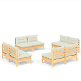 Set Salotto da Giardino 8 pz con Cuscini Crema in Legno di Pino