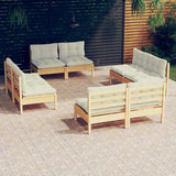 Set Salotto da Giardino 8 pz con Cuscini Crema in Legno di Pino