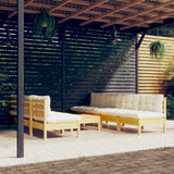 Set Salotto da Giardino 8 pz con Cuscini Crema in Legno di Pino