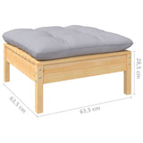 Set Divani da Giardino 5 pz con Cuscini Grigi Massello di Pino