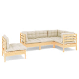 Set Divani da Giardino 5 pz con Cuscini Crema in Massello di Pino
