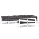 Set Divani da Giardino 8 pz con Cuscini Bianchi Legno di Pino