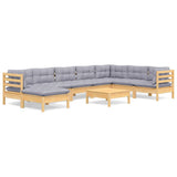 Set Divani da Giardino 9 pz con Cuscini Grigi Massello di Pino