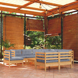 Set Divani da Giardino 10 pz con Cuscini Grigi Massello di Pino