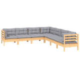 Set Divani da Giardino 7 pz con Cuscini Grigi Massello di Pino