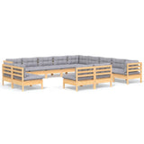 Set Divani da Giardino 13 pz con Cuscini Grigi Massello di Pino