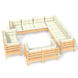 Set Divani da Giardino 11 pz con Cuscini Crema in Massello di Pino