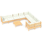Set Divani da Giardino 10 pz con Cuscini Crema Massello di Pino