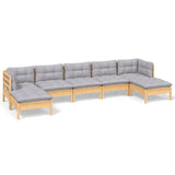 Set Divani da Giardino 7 pz con Cuscini Grigi Massello di Pino