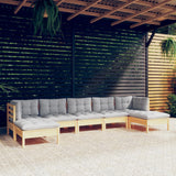 Set Divani da Giardino 7 pz con Cuscini Grigi Massello di Pino