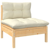 Set Salotto da Giardino 8 pz con Cuscini Crema in Legno di Pino