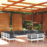 Set Divani da Giardino 12 pz con Cuscini Bianchi Legno di Pino