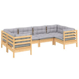 Set Divani da Giardino 6 pz con Cuscini Grigi Massello di Pino