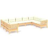 Set Salotto da Giardino 9 pz con Cuscini Crema in Legno di Pino