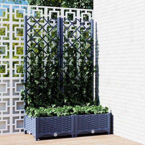 Fioriera da giardino con traliccio blu grigio 80x40x121,5 cm PP