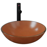 Lavandino con Rubinetto e Piletta in Vetro Temperato Marrone