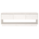 Mobile Porta TV Bianco 110,5x34x40 cm in Legno Massello di Pino