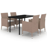 Set da Pranzo da Giardino 5 pz e Cuscini in Polyrattan e Vetro