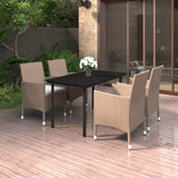 Set da Pranzo da Giardino 5 pz e Cuscini in Polyrattan e Vetro