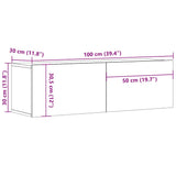 Mobile TV a Parete Rovere Fumo 100x30x30cm Legno Ingegnerizzato
