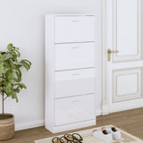 Scarpiera Bianco Lucido 63x24x147 cm in Legno truciolato