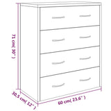 Credenza con 4 Cassetti 60x30,5x71 cm Rovere marrone