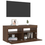 Mobile Porta TV con Luci LED Rovere Marrone 90x35x40 cm