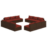 Set Divani da Giardino 12 pz con Cuscini in Polyrattan Marrone