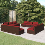 Set Divani da Giardino 12 pz con Cuscini in Polyrattan Marrone