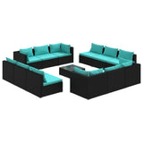 Set Divani da Giardino 13 pz con Cuscini in Polyrattan Nero