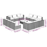 Set Divani da Giardino 13 pz con Cuscini in Polyrattan Nero