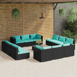 Set Divani da Giardino 13 pz con Cuscini in Polyrattan Nero