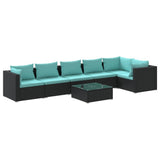 Set Divani da Giardino 7 pz con Cuscini in Polyrattan Nero
