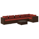 Set Divani da Giardino 7 pz con Cuscini in Polyrattan Marrone
