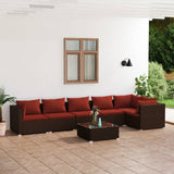 Set Divani da Giardino 7 pz con Cuscini in Polyrattan Marrone