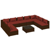 Set Divani da Giardino 10 pz con Cuscini in Polyrattan Marrone
