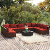 Set Divani da Giardino 10 pz con Cuscini in Polyrattan Marrone