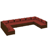 Set Divani da Giardino 10 pz con Cuscini in Polyrattan Marrone