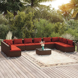 Set Divani da Giardino 11 pz con Cuscini in Polyrattan Marrone