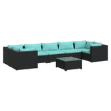 Set Divani da Giardino 8 pz con Cuscini in Polyrattan Nero