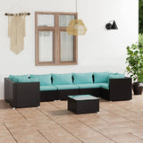 Set Divani da Giardino 8 pz con Cuscini in Polyrattan Nero